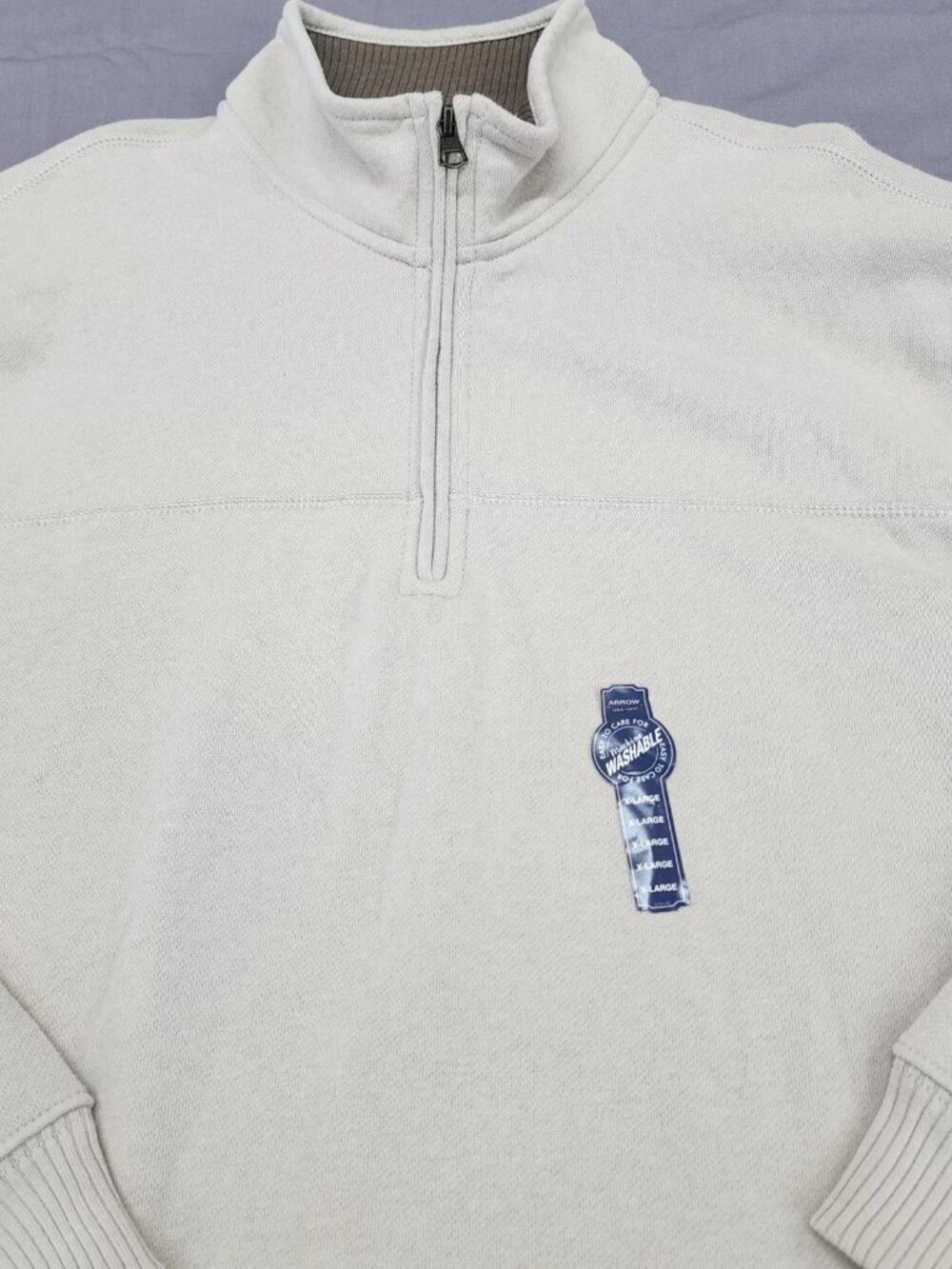 Arrow Mens XL Beige 1/4 Zip Pullover Sweatshirt Mock Neck Fleece Lined Cotton